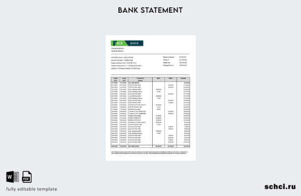 цифровая загрузка шаблона слова выписки по банковскому счету KCB в Кении